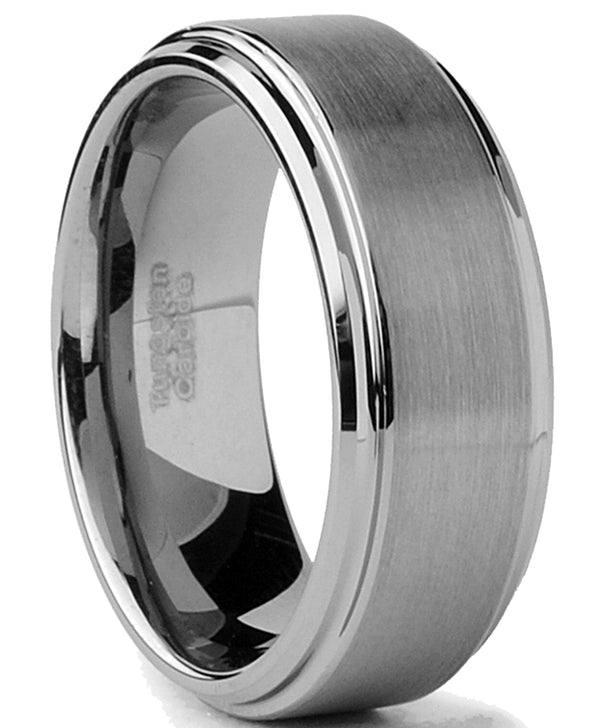 Men's Two-Tone Tungsten Ring Black Brushed Wedding Band 9MM Sizes 7-15 ...
