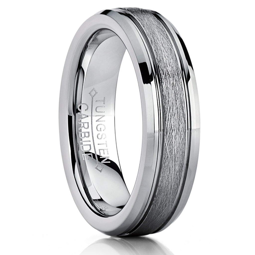 Tungsten Carbide Men's Women's Textured Brushed Center Wedding Band Ring, Comfort Fit 5mm