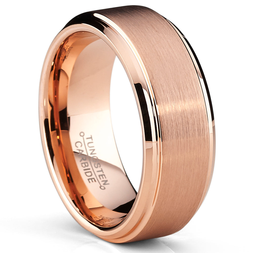 8mm Rose Plated Tungsten Carbide Wedding Band Ring Men's Band Comfort –  Metal Masters Co.