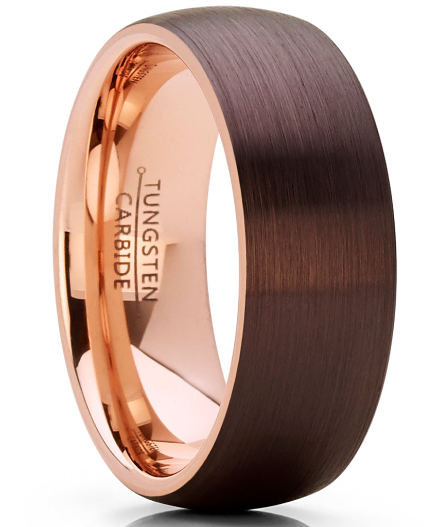 Men's Chocolate Brown and Rose Tone Tungsten Carbide Wedding Band Ring –  Metal Masters Co.