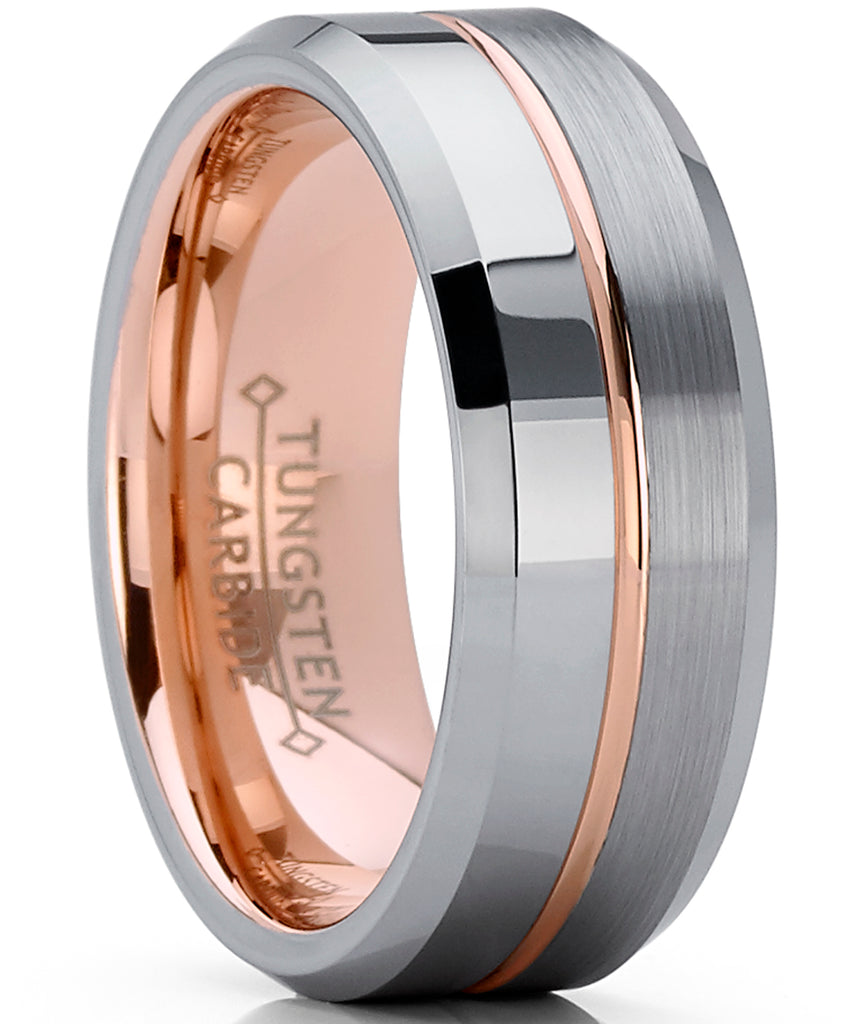 Men's Rose Tone Tungsten Carbide Wedding Band Engagement Ring, Comfort Fit 8mm