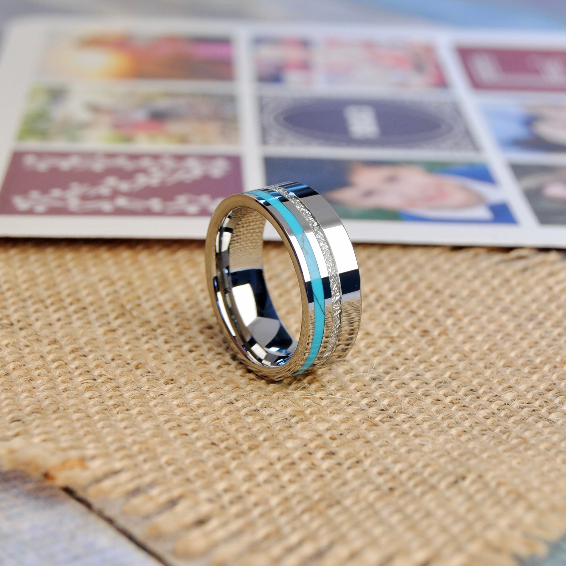 Men's Tungsten Carbide Wedding Band with Turquoise and Imitated Meteor ...
