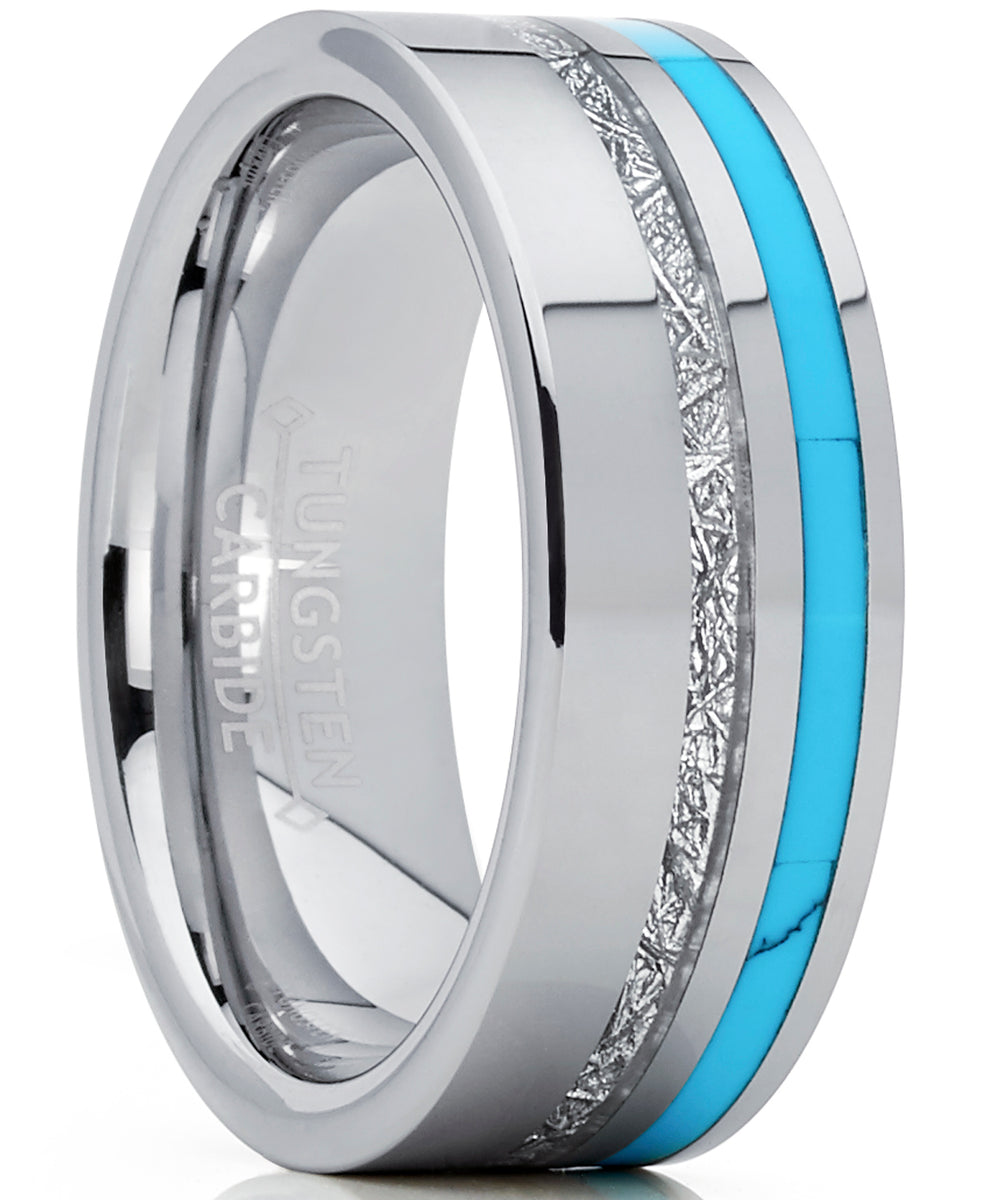 Men's Tungsten Carbide Wedding Band with Turquoise and Imitated Meteor ...