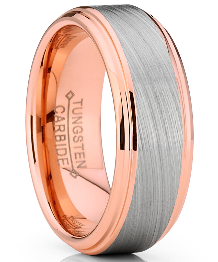 Men's Rose Gold Tone Tungsten Carbide Vortex Brushed Wedding Band Ring Comfort Fit 8mm