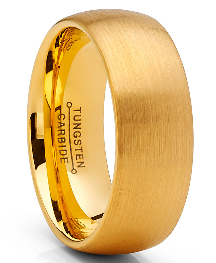 Men's Classic Dome Brushed Tungsten Carbide Wedding Band GoldTone, Comfort Fit