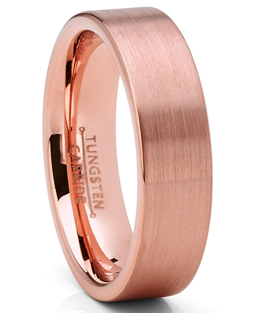 Men's Classic Flat Brushed Tungsten Carbide Wedding Band Rose GoldTone –  Metal Masters Co.