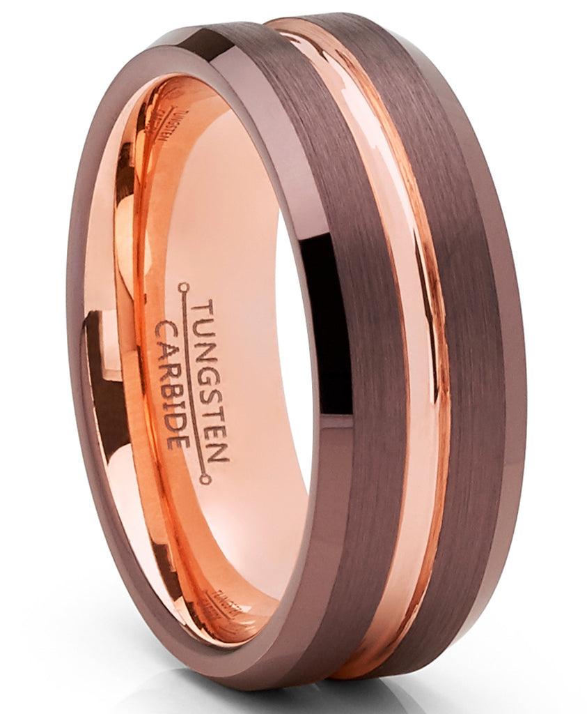 Men's Chocolate Brown and Rose GoldTone Tungsten Carbide Wedding Band – Metal  Masters Co.
