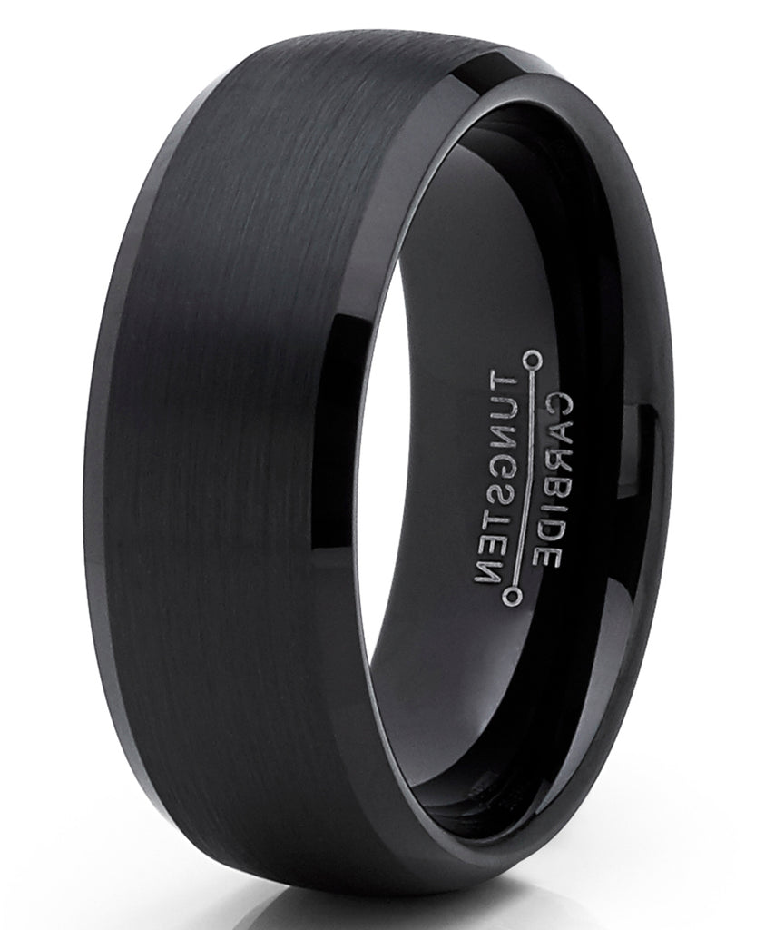 Men's Black Tungsten Wedding Band Ring Dome 8MM Comfort-fit