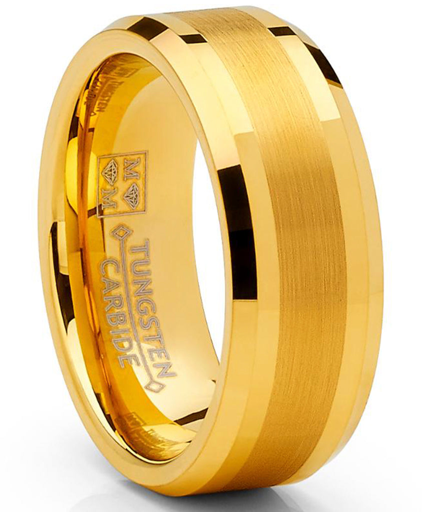 Tungsten Carbide Men's Goldtone Brushed Wedding Band Engagement Ring Comfort Fit 8 mm