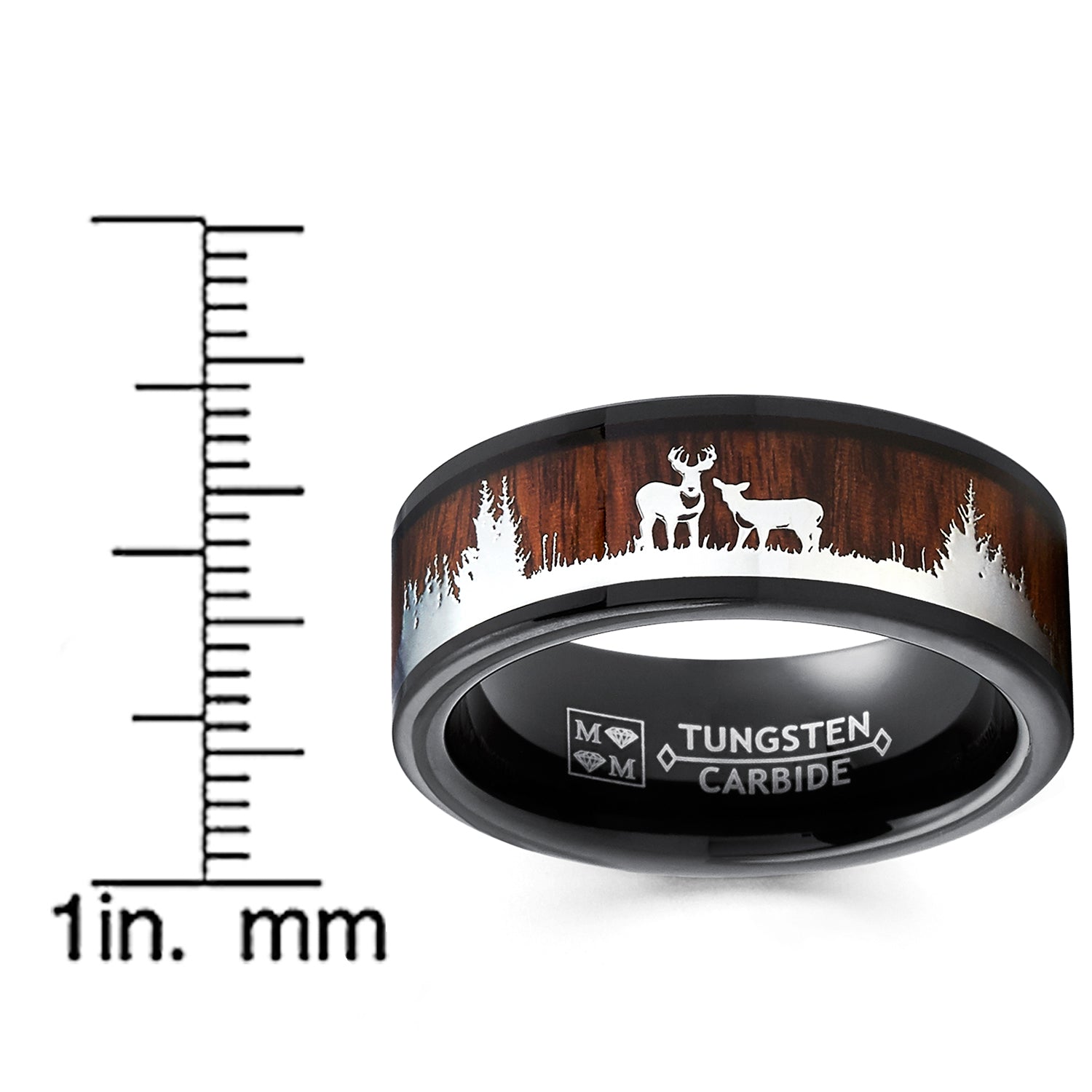 Men's Black Tungsten Hunting Ring Wedding Band Wood Deer Nature 8MM ...