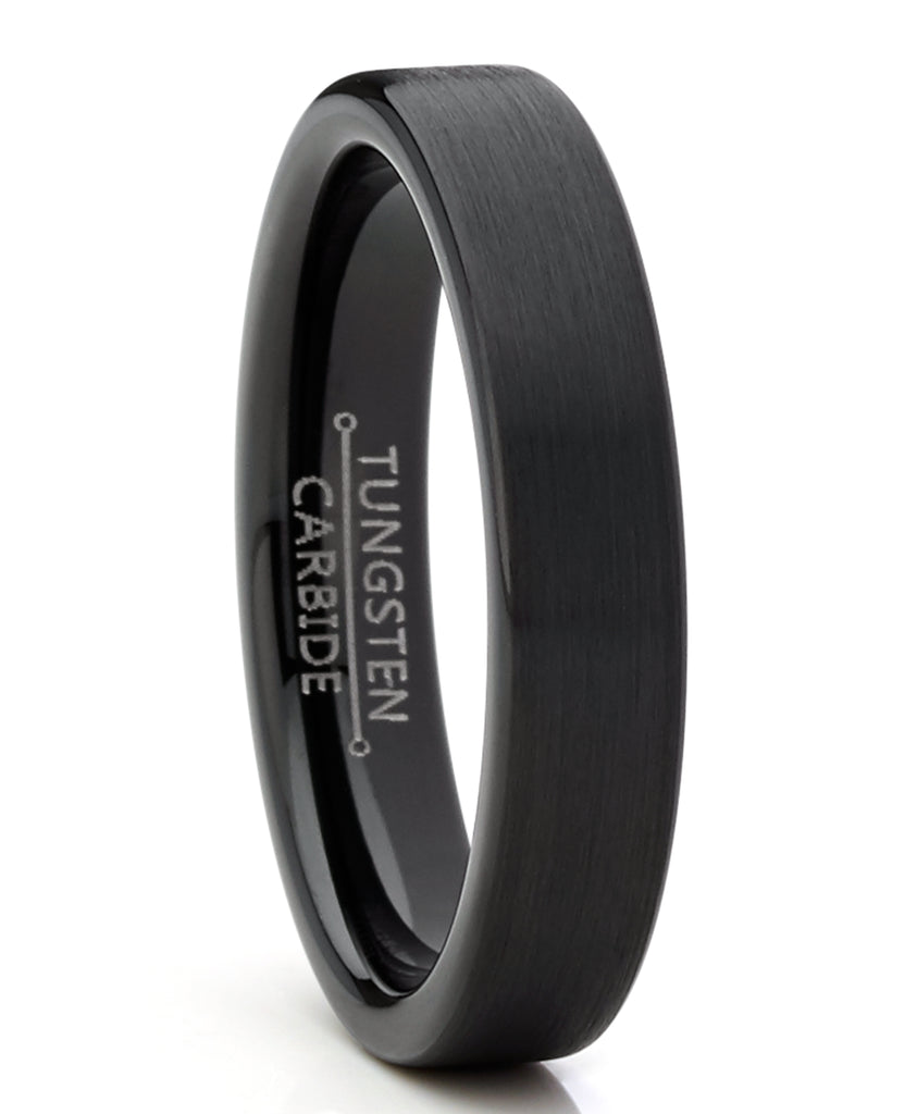 Men Women Basic Black Tungsten Wedding Ring 4mm Matte Finish pipe-cut Comfort Fit