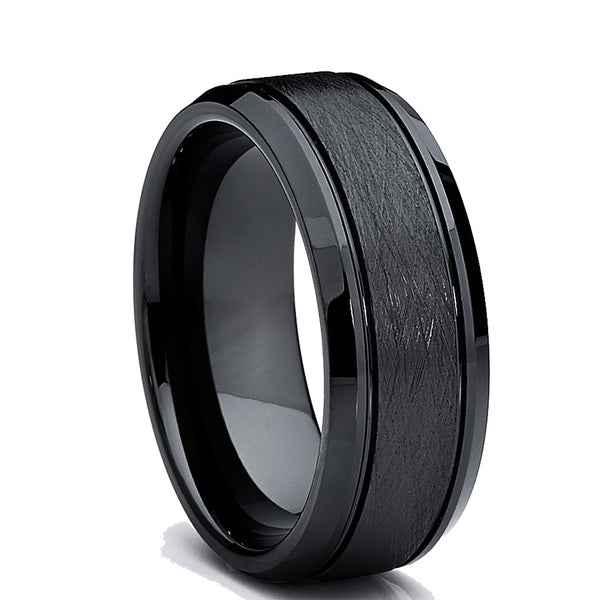 Men's Cobalt Wedding Band Engagement Ring Black Brushed 8MM Sizes 7-13