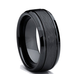 Mens Wedding Band Black Cobalt Ring 8mm Engagement Band Satin Brushed Ring High sold Polished Beveled Edges Surgical Grade Cobalt Rings For Men