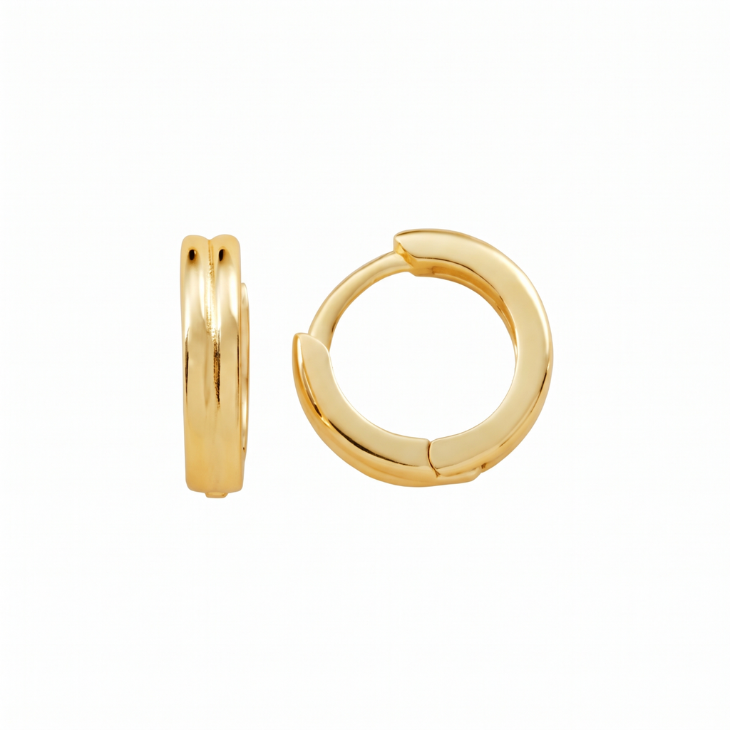 Metal Masters 14K Gold Plated Dainty Grooved Huggie Hoop Earrings for Women 2.5MM
