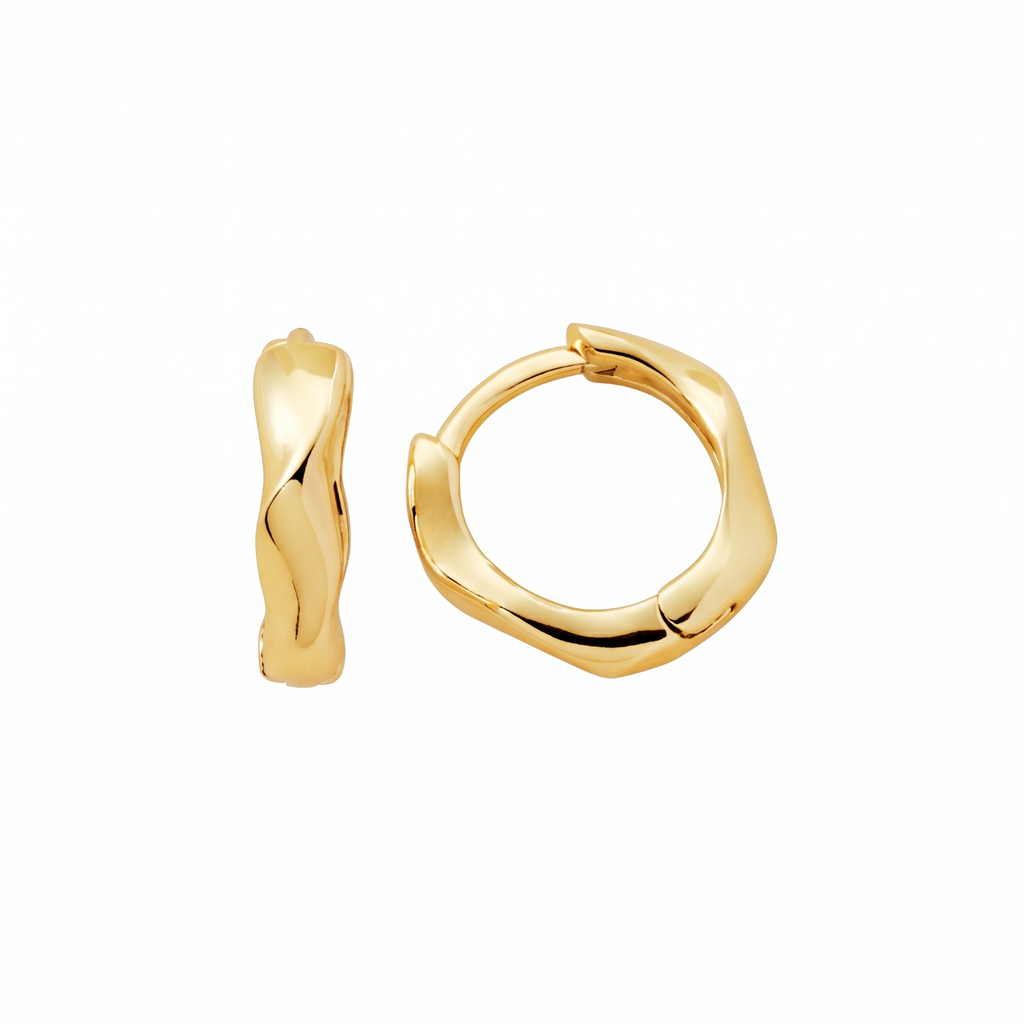 Metal Masters 14K Gold Plated Freeform Wavy Huggie Hoop Earrings Minimalist Stack