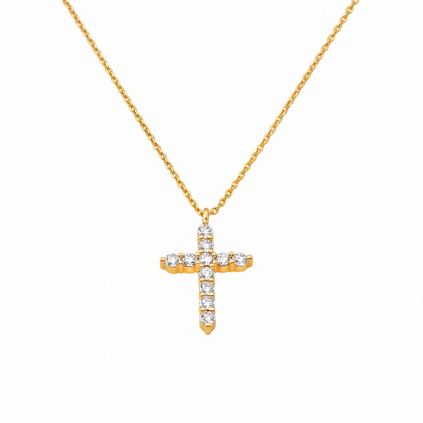 14K Gold Plated Cubic Zirconia Cross Faith Pendant Necklace for Women Waterproof Adjustable 16 to 18 in Chain