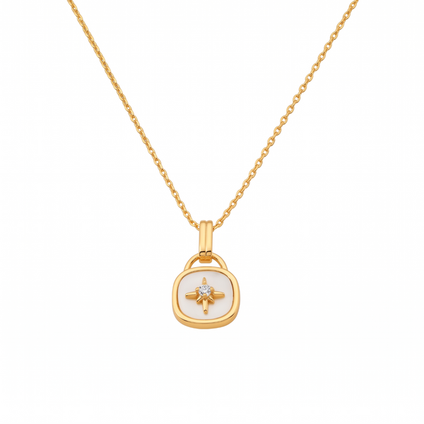 Dainty Mother of Pearl NorthStar Polaris Pendant Necklace for Women, 14K Gold Plated, Adjustable 16 to 18 in Chain