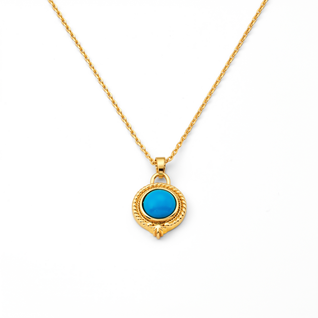 Metal Masters BoHo Cabochon Turquoise December Birthstone Pendant DaintyNecklace for Women, 14K Gold Plated, Adjustable 16 to 18 in Chain
