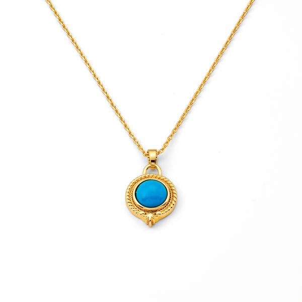 Metal Masters BoHo Cabochon Turquoise December Birthstone Pendant DaintyNecklace for Women, 14K Gold Plated, Adjustable 16 to 18 in Chain