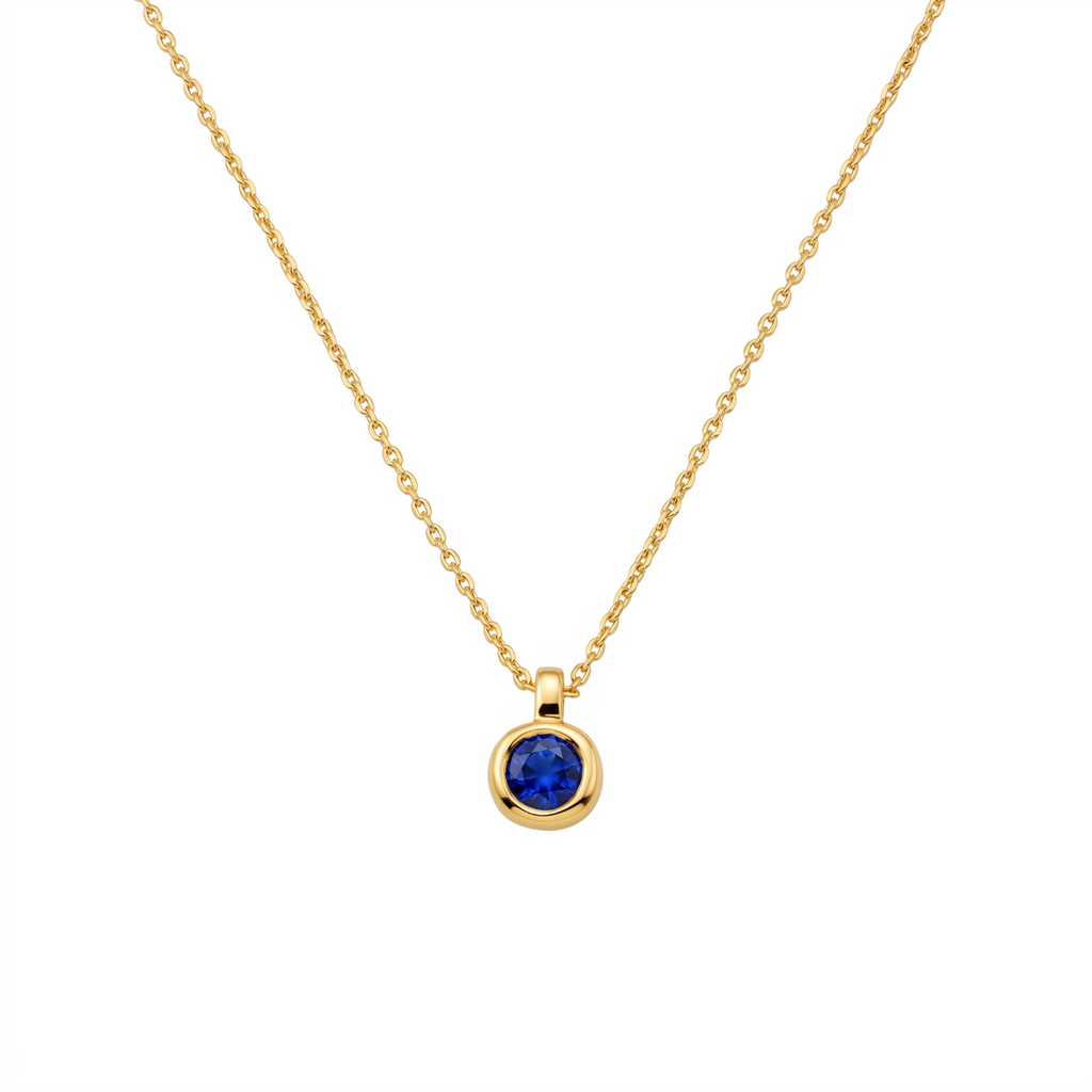 Metal Masters Dainty FreeForm Sapphire September Birthstone Pendant Necklace for Women, 14K Gold Plated, Adjustable 16 to 18 in Chain