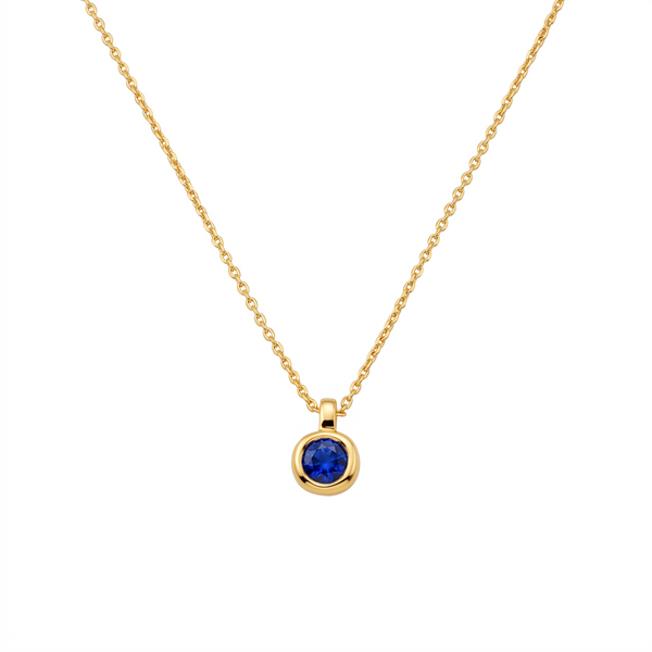 Metal Masters Dainty FreeForm Sapphire September Birthstone Pendant Necklace for Women, 14K Gold Plated, Adjustable 16 to 18 in Chain