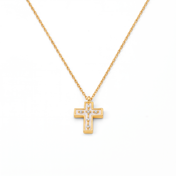 Metal Masters Dainty 14K Gold Plated Enamel Cross Pendant Necklace for Women, Adjustable 16 to 18 Inch Chain