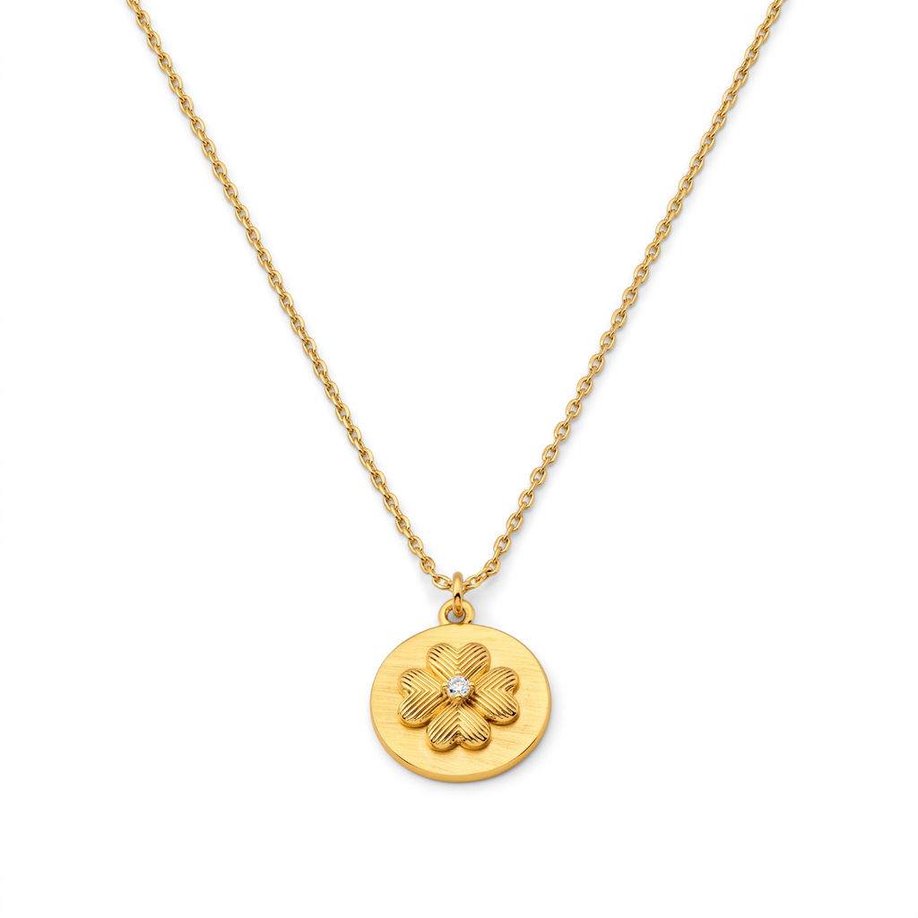 Metal Masters 14K Gold Plated Clover Necklace for Women, Dainty Satin Finish Clover Pendant with Adjustable 16 to 18 Inch Chain