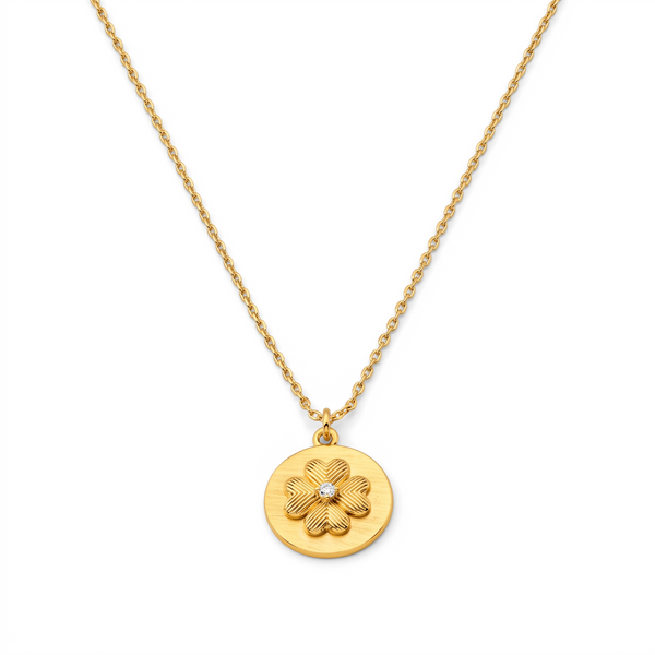 Metal Masters 14K Gold Plated Clover Necklace for Women, Dainty Satin Finish Clover Pendant with Adjustable 16 to 18 Inch Chain