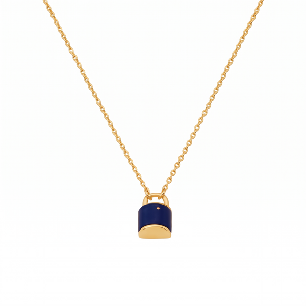 Metal Masters Dainty 14K Gold Plated Padlock Lapis Lazuli Pendant Necklace, Adjustable 16 to 18 Inch Chain