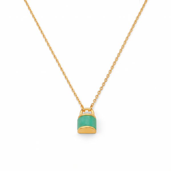 Metal Masters Dainty 14K Gold Plated Padlock Green Turquoise Pendant Necklace, Adjustable 16 to 18 Inch Chain