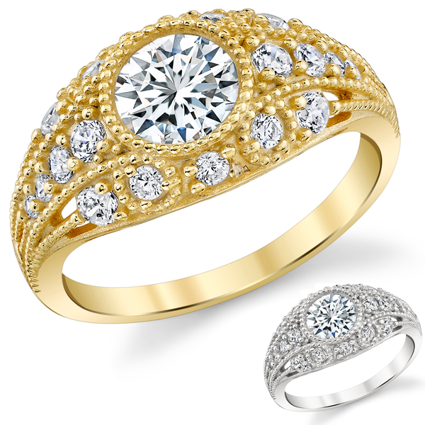 Metal Masters Womens 1.75 Carat Oval Moissanite Edwardian Milgrain Contoured Engagement Band Ring 18K Gold Plated