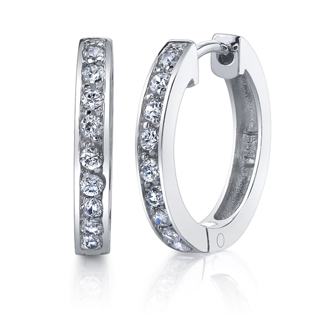 3MM Sterling Silver 925 Huggie Hoop Earrings Ear Huggers Cubic Zirconia