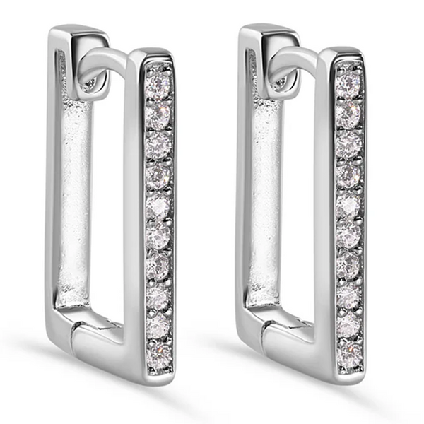 925 Sterling Silver Square Huggie Hoop Earrings .2Ct Cubic Zirconia