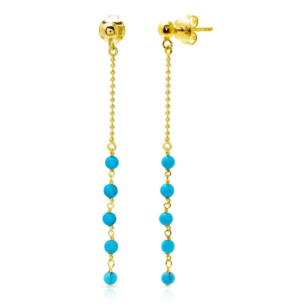14K Gold Plated Turquoise Bead Drop Dangle Earrings 925 Sterling Silver Pushback Butterfly