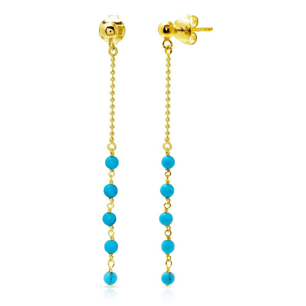 14K Gold Plated Turquoise Bead Drop Dangle Earrings 925 Sterling Silver Pushback Butterfly
