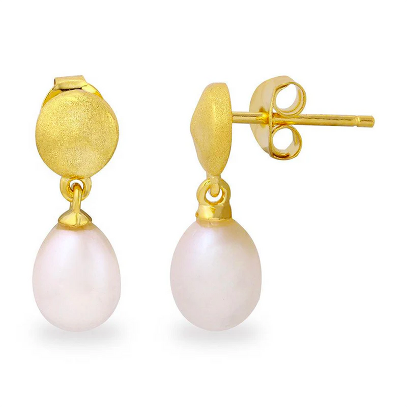 Womens 14K Gold Plated Water Pearl Disc Drop Dangle Earrings