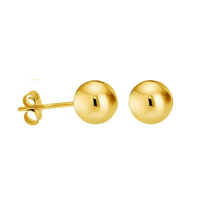 14K Gold Plated Ball Stud Earrings Pushback 8MM