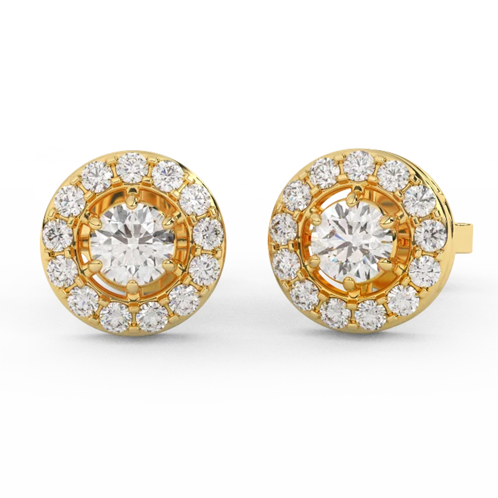 0.70 Carat Round Halo Stud Earrings for Women, 14K Gold Plated Sparkling Cluster Earrings