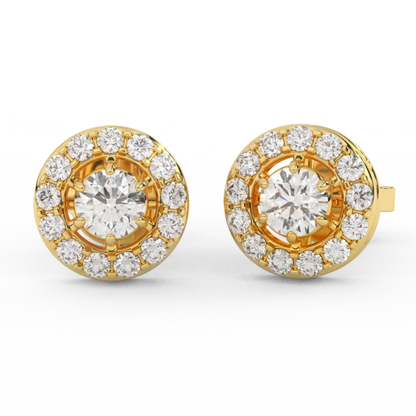 0.70 Carat Round Halo Stud Earrings for Women, 14K Gold Plated Sparkling Cluster Earrings