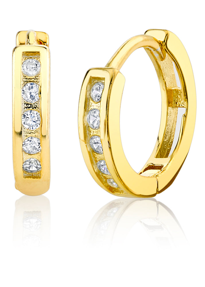 925 Sterling Silver Goldtone Huggie Hoop Earrings Pavé-Set Round
