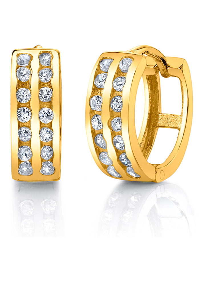 925 Sterling Silver Goldtone Huggie Hoop Earrings Pavé-Set Round CZ