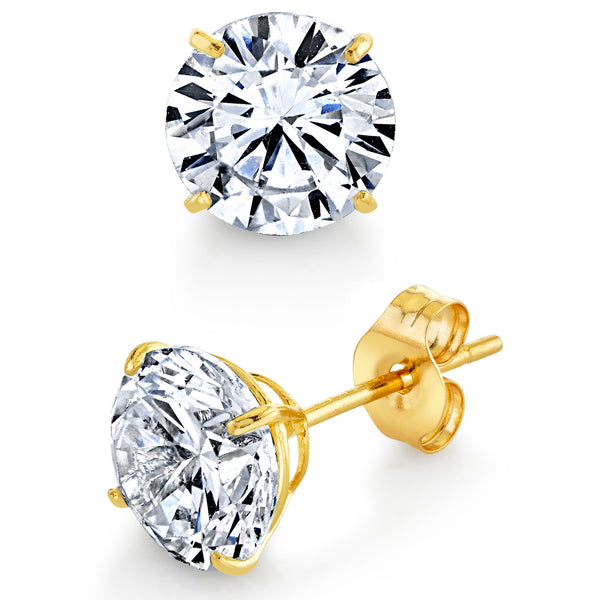 Round CZ Cubic Zirconia Set in 14K Yellow Gold Filigree Double Prong Setting Stud Earrings Sustainable Gemstone 4mm 5mm 6mm orders 8mm Unisex