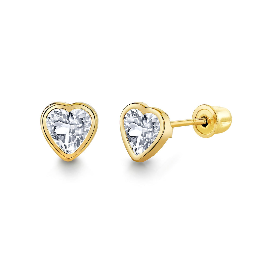 18K White Gold Screw Back Earrings - Glitter Heart