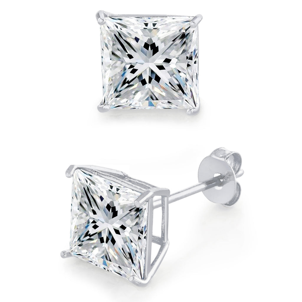 Metal Masters Princess-cut Moissanite Stud Earrings 18K White Gold over Silver Butterfly Pushback