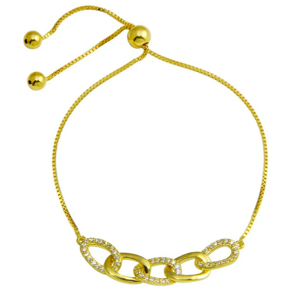 Womens 14K Gold Plated 1Ct Link Bracelet 925 Sterling Silver Cubic Zirconia Adjustable 6-8in