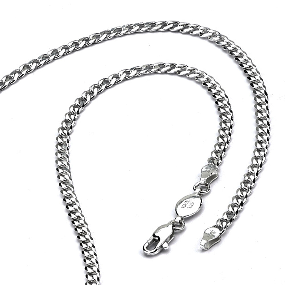 4 mm Silver-Tone Stainless Steel Curb Chain Necklace