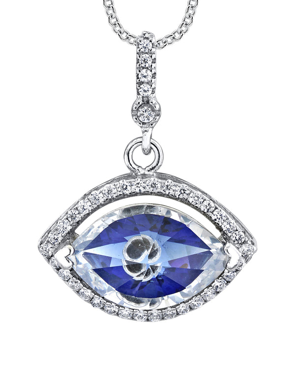 925 Sterling Silver 4 Ct. Evil Eye Pendant CZ Necklace 18" Chain Cubic Zirconia