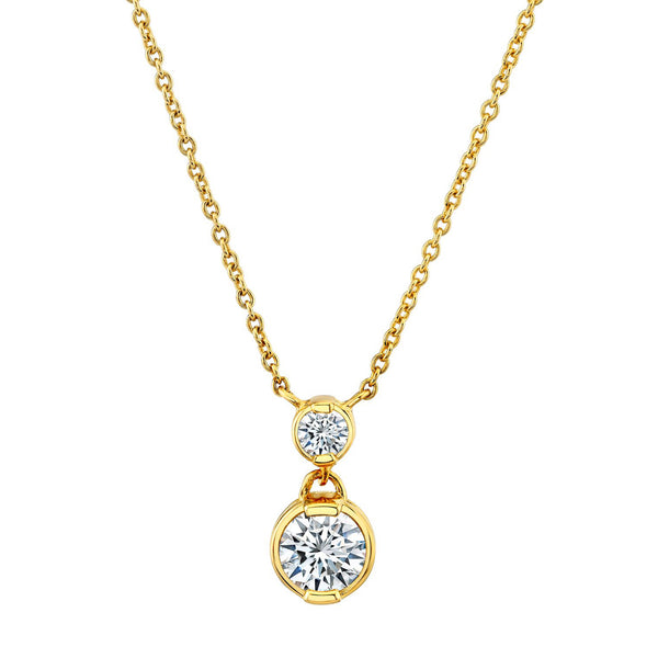 1.25 Carat Opera Round-Cut Real Moissanite Pendant Necklace in 18K Yellow Gold over Silver 16"-18"