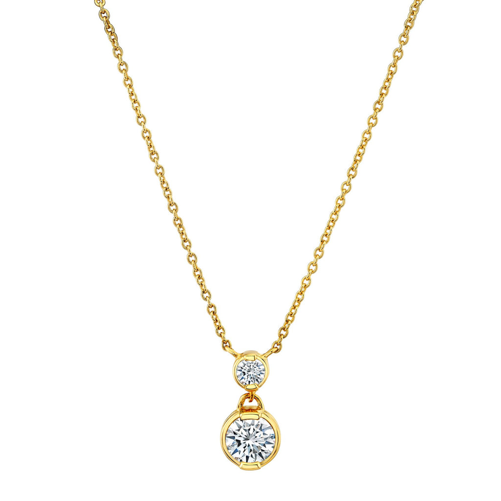 1.25 Carat Opera Round-Cut Real Moissanite Pendant Necklace in 18K Yellow Gold over Silver 16"-18"