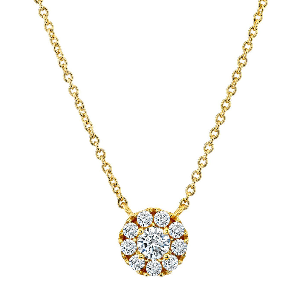 .50 Carat Round-Cut Real Moissanite Halo Pendant Necklace in 18K Yellow Gold Over Silver 16"-18